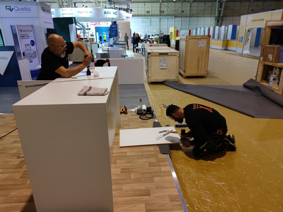 Gradientech's tweet image. #ECCMID2022 starts tomorrow... today was the big booth building day!... Now everything is in place to meet you all! Come by the #Gradientech booth 2-6.1 and let us demo the potentially fastest system for sepsis AST: #QuickMIC 
#PrecisionMedicine