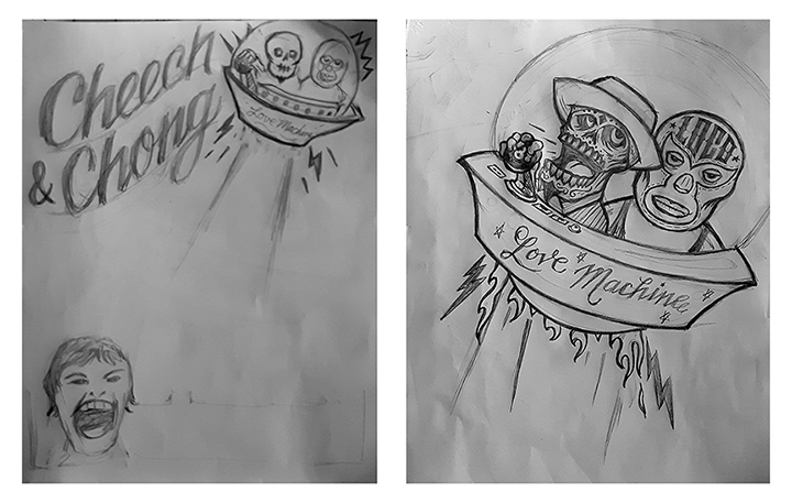 Henryloco559's tweet photo. Here's some of my sketches working toward the final poster. 420 Poster @Henryloco559 @MyHomies #locoatfua #fresnoundergroundart #lovemachine https://t.co/guL4xuKZ9D
