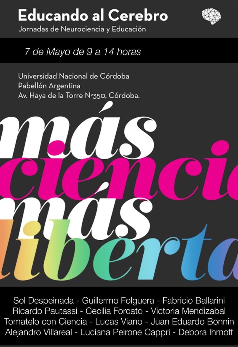 Atención Córdoba, después de 3 años volvemos con <a href="/edualcerebro/">Educando al Cerebro</a>!!!!
7 de Mayo, Sala de las Américas, Universidad Nacional de Córdoba 

Inscripción gratuita aquí 
forms.gle/ZwwqMDzHh22ViQ…

Se agradece el RT