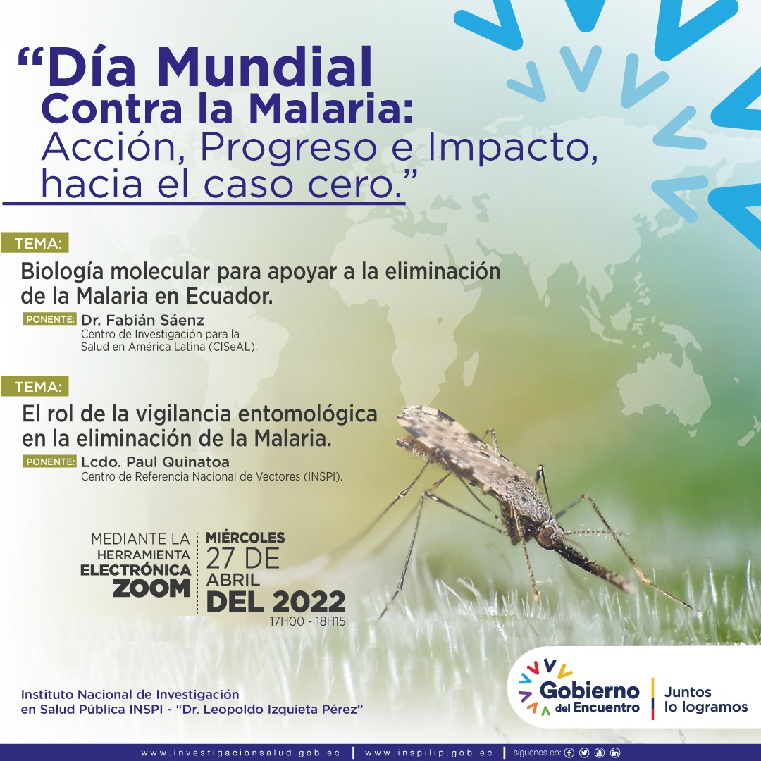 📌🦟Todos invitados a seguir la charla de nuestro investigador Fabián Sáenz (@FabianSaenz1 ) en conmemoración al #DíaMundialdelPaludismo

Tema: Biología molecular para apoyar a la eliminación de la Malaria en Ecuador

🗓️ 27 de abril
⏰17h00

Más info 👉🏽@INSPI_ECUADOR