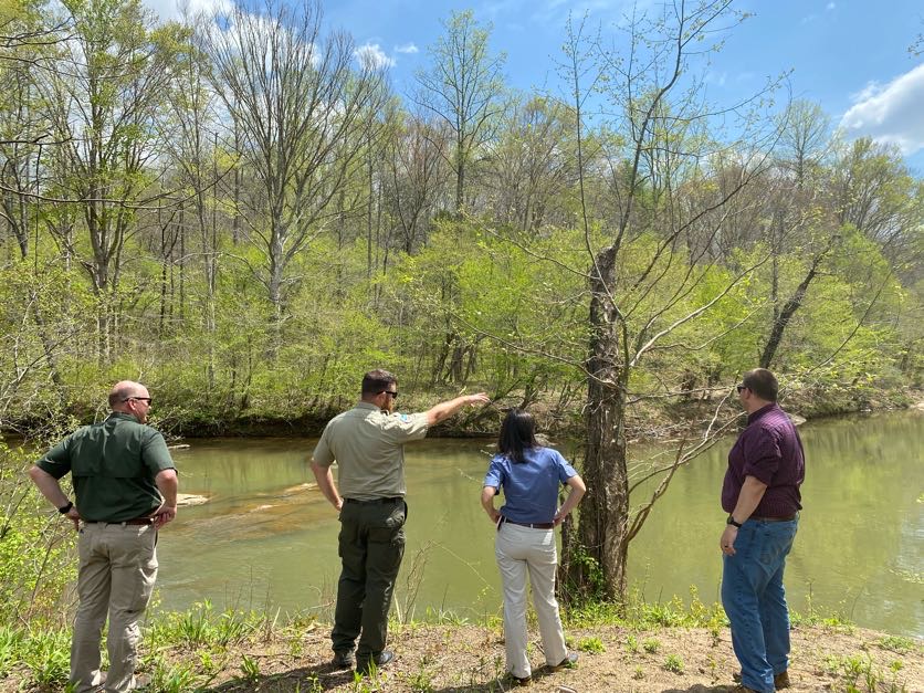 VirginiaDCR's tweet photo. The ribbon has been cut, and #HenryCountyVA is one step closer to its first @VAStateParks. A new trail system on the site of the future Mayo River State Park opened today, offering 3.9 miles of trails for hiking and biking — just in time for the weekend! https://t.co/te7sm6onBd https://t.co/ZmvmtOBKCM