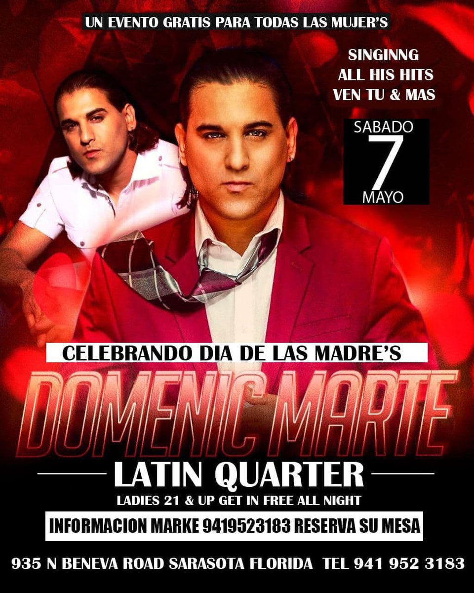 OfficialEddieR1's tweet image. #Sarasota Sat May 7th 
BACHATA NIGHT!
Domenic Marte live in concert with his Band.  
#sarasotaflorida #sarasotabeach #sarasotafl  #sarasotaevents #sarasota_fl #sarasotalatinos #satasotabachata #sarasotabay #satasotaartist #satasota_florida 

For Bookings Contact 
646-387-5031