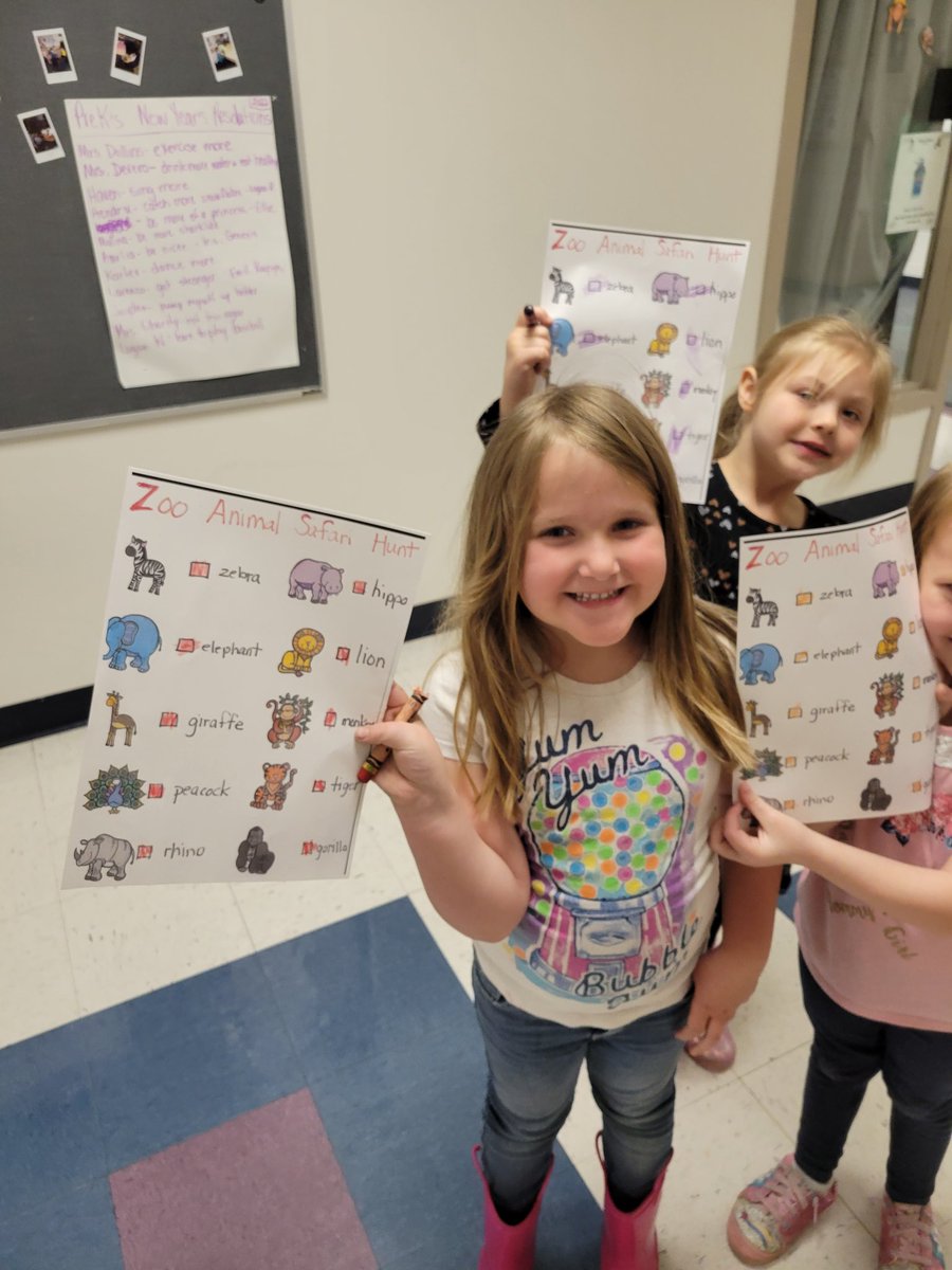 BeckyDollins's tweet photo. Today we went on a safari hunt around @Oakwood_Manor after reading Safari Vets. We found 10 animals and marked them off our safari hunt checklist! Our fave was the crazy gorilla in the office (aka @CurtFowler4 )! He made it so fun for the kids! #animalunit ❤🦉 @NKCSchools https://t.co/8fvadr3V3X
