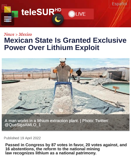 Safarnejad_IR's tweet photo. Nationalizing Lithium?!
Good Luck! US will probably try to bring democracy to Mexico pretty soon! https://t.co/pWwtCX38l3