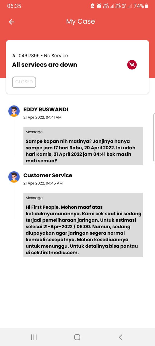 eddyruswandi's tweet photo. @FirstMediaCares ini kol udah diclosed padahal belum solved? https://t.co/Gf6LLS08pB