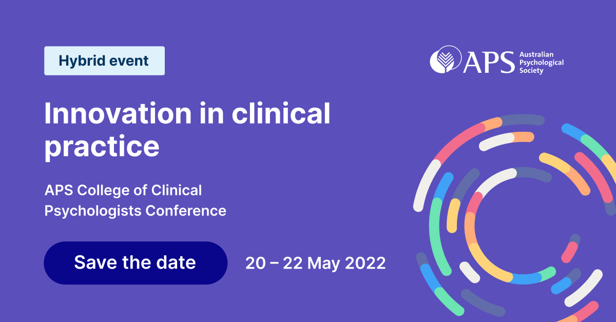 collegeclinpsyc's tweet photo. The Clinical College Conference is coming 20-22 May 2022. An exciting hybrid event. You can find out more at https://t.co/fO5jMj3aUC
#APSConference #CCLINConf #2022clinpsych #innov8clinpsyc https://t.co/gXx1z7fVpr