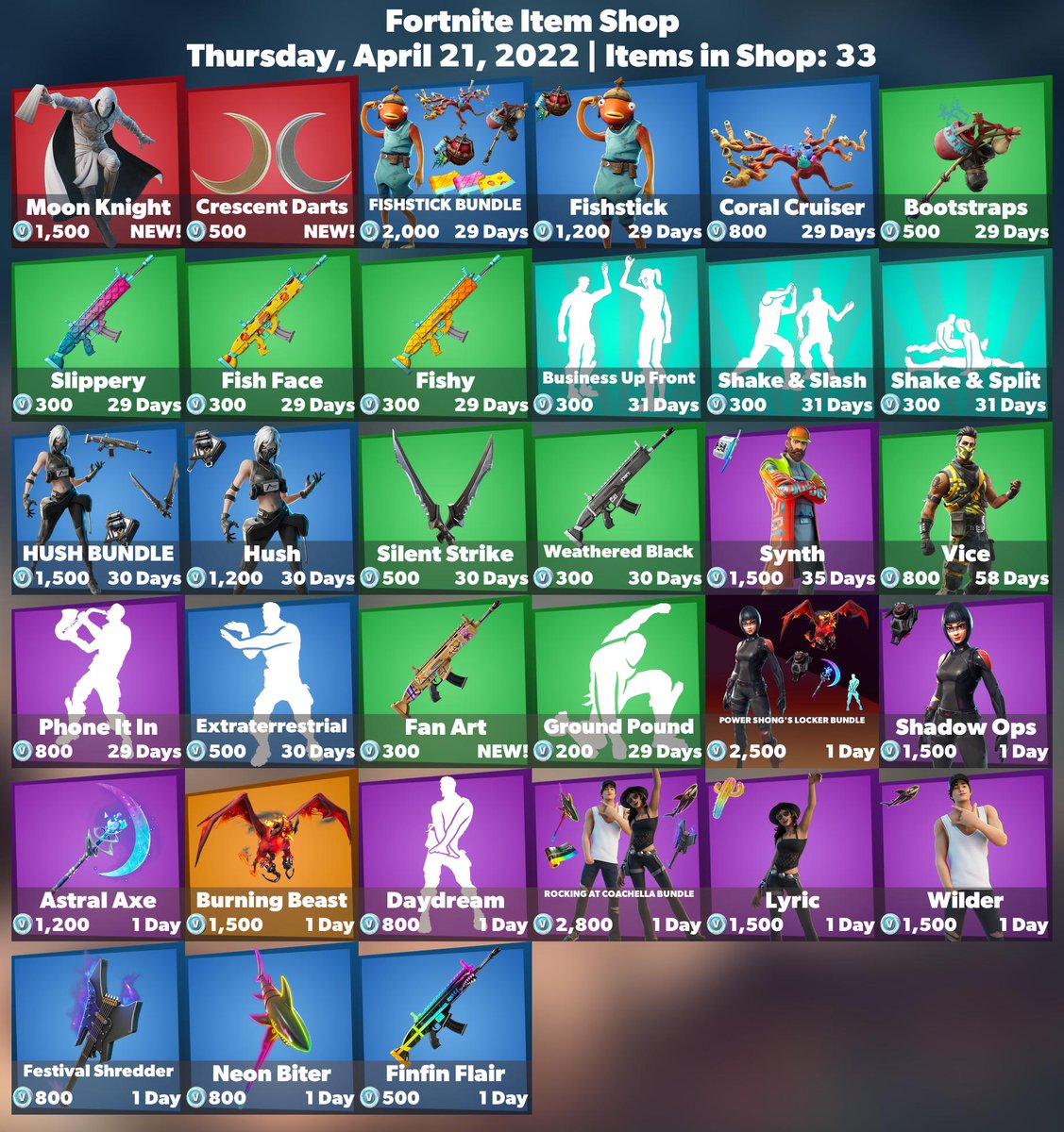 FireMonkey's tweet photo. 🛒 #Fortnite Item Shop
⏰ Thursday, April 21, 2022

💚 Use code 'FireMonkey' to support me! #EpicPartner https://t.co/Bt4Egd3dXF