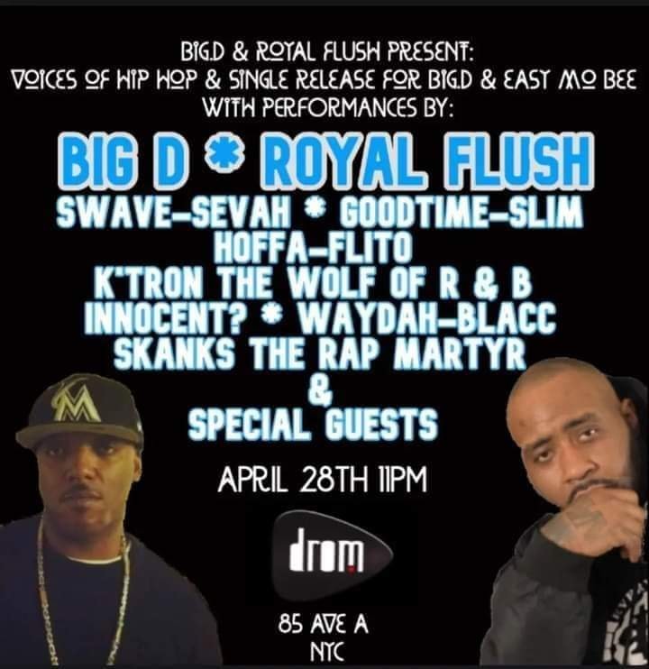 BIG.D & ROYAL FLUSH PRESENTS VOICES OF HIP HOP CONCERT AND SINGLE RELEASE FOR BIG.D & Easy Mo Bee NEW SINGLE THE PAIN FEAT.@darealmrcheeks132 @mc_craig_g @thelegendarysmoothb PRODUCED BY THE LEGENDARY Easy Mo BeeTICKETS ARE AVAILABLE CLICK THE LINK BELOW ticketweb.com/event/big-d-ul…