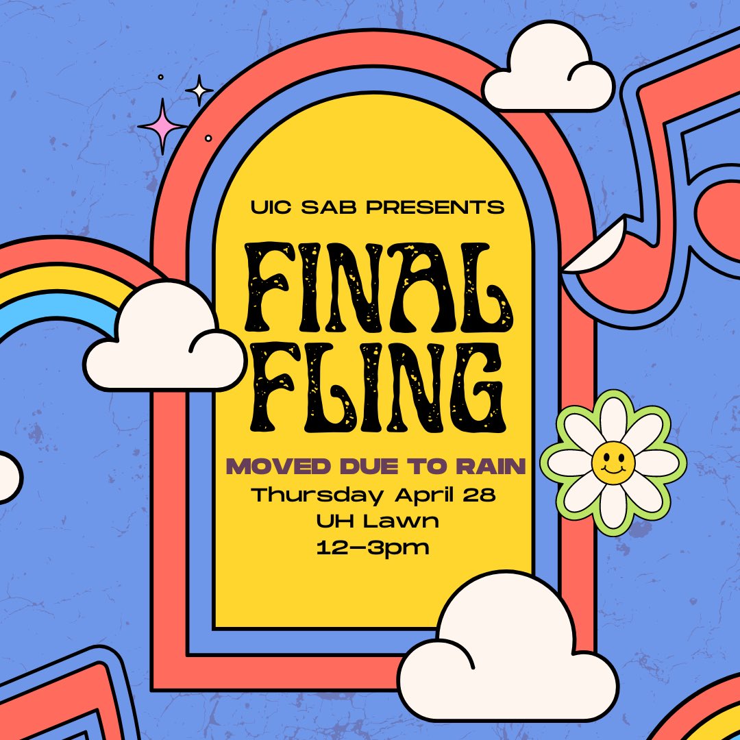 Final Fling was moved to Thursday April 28! ☀️☀️

We can’t wait to celebrate the end of the semester with all of you❤️🔥🔥

NO RSVP REQUIRED! FREE EVENT! ALL STUDENTS ARE WELCOME!
