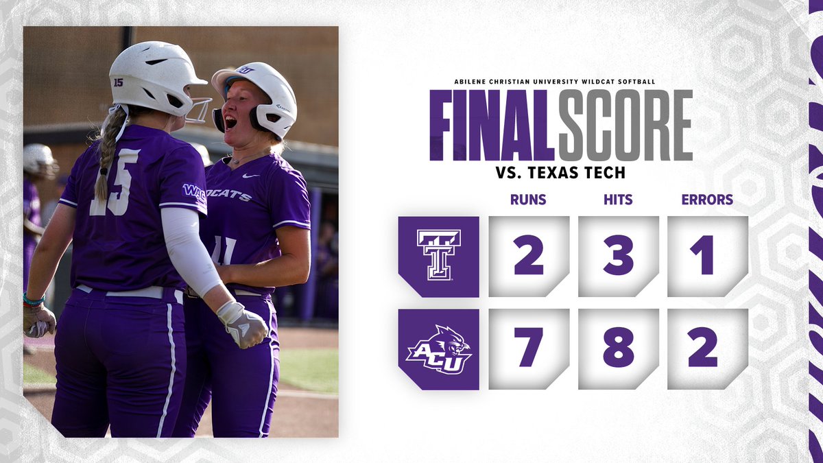 ACU_Softball's tweet photo. FINAL. 

@sidneyholman throws a complete game three-hitter
@mirandalista1 hits a 2-run bomb
Wildcats earn their first Power 5 win of the @CoachFarler era!

#GoWildcats https://t.co/ob7bCFTc1E