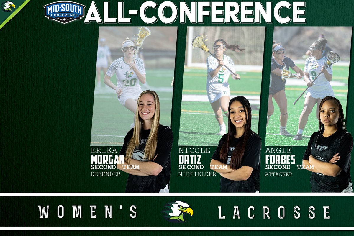 LifeUAthletics's tweet photo. Finishing off the @LifeUwlax team's @MidSouthSports leading seven honorees, Second Team All-Conference honors went to Erika Morgan, Nicole Ortiz, and Angie Forbes! https://t.co/ZhxGboyfLJ