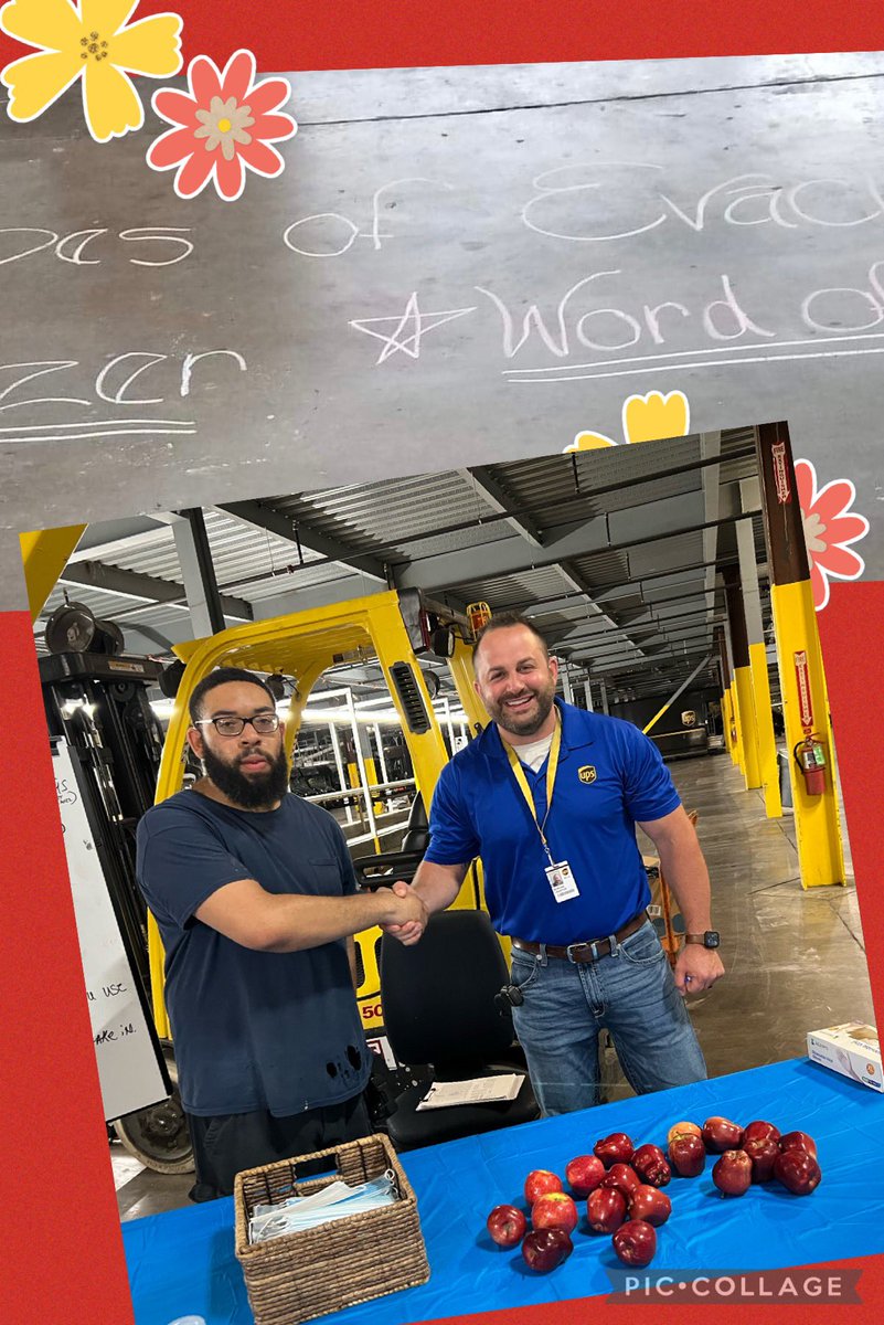 Way to stay on point and make sure the activities are done! Here’s Gibbs with our preload manager Morgan Leighton, who brought apples for Wellness Wednesday ! <a href="/RedRiverUPSers/">Red River UPSers</a> #EmergencyEvac #KnowWhereToGo #Prepare #PlanForTheUnexpected