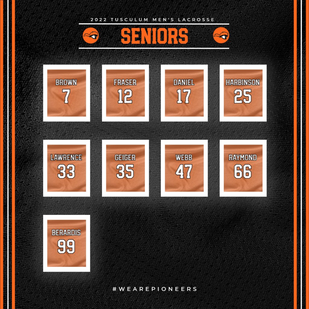 TusculumSports's tweet photo. Prior to its 3 p.m. match against Wingate, @tusculummlax will honor its 9 seniors for their contributions to the program. Come out to Pioneer Field for a day full of lacrosse! #WeArePioneers #PioneerUP https://t.co/6QAc74BW0h