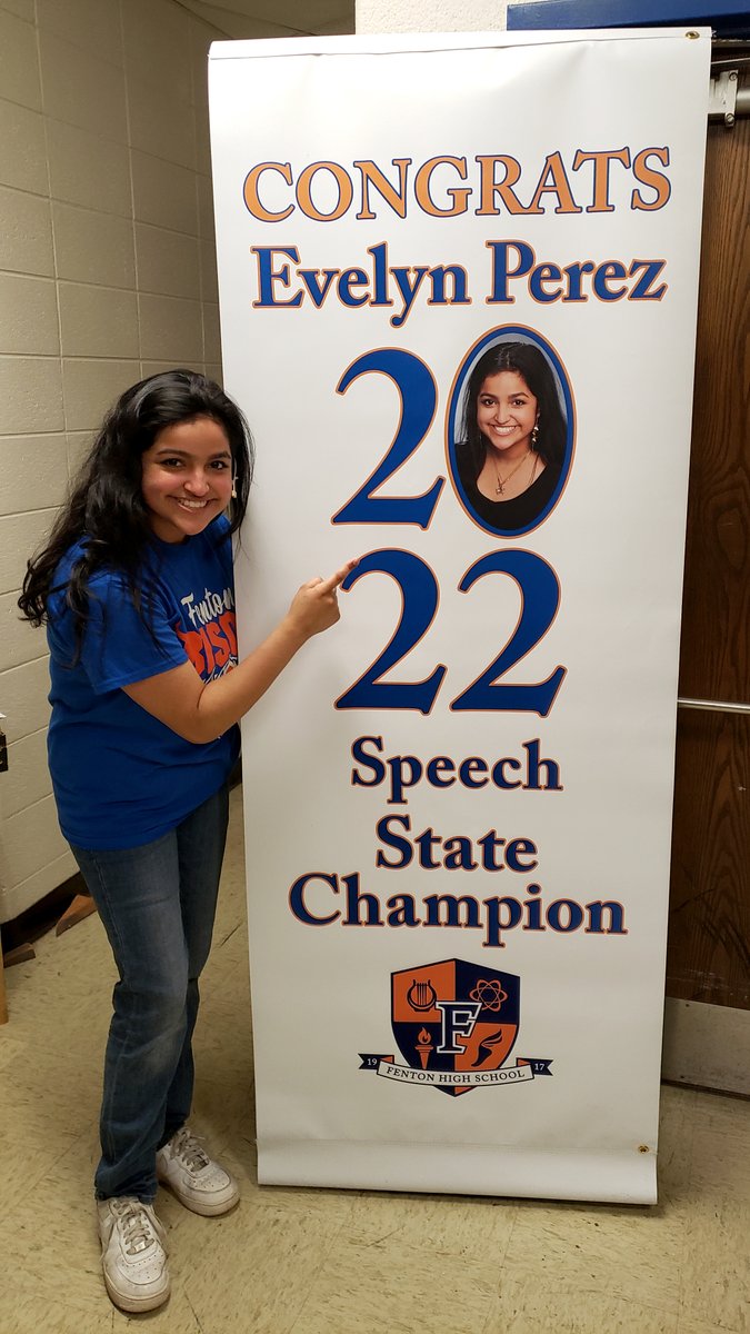 FentonHS's tweet photo. The proud faces of champions! These banners are now soaring above Grove Avenue just outside Fenton (see prior tweets) welcoming all current and future students who are chasing their goals and dreams. #BisonPride https://t.co/EQIVqeVYnl