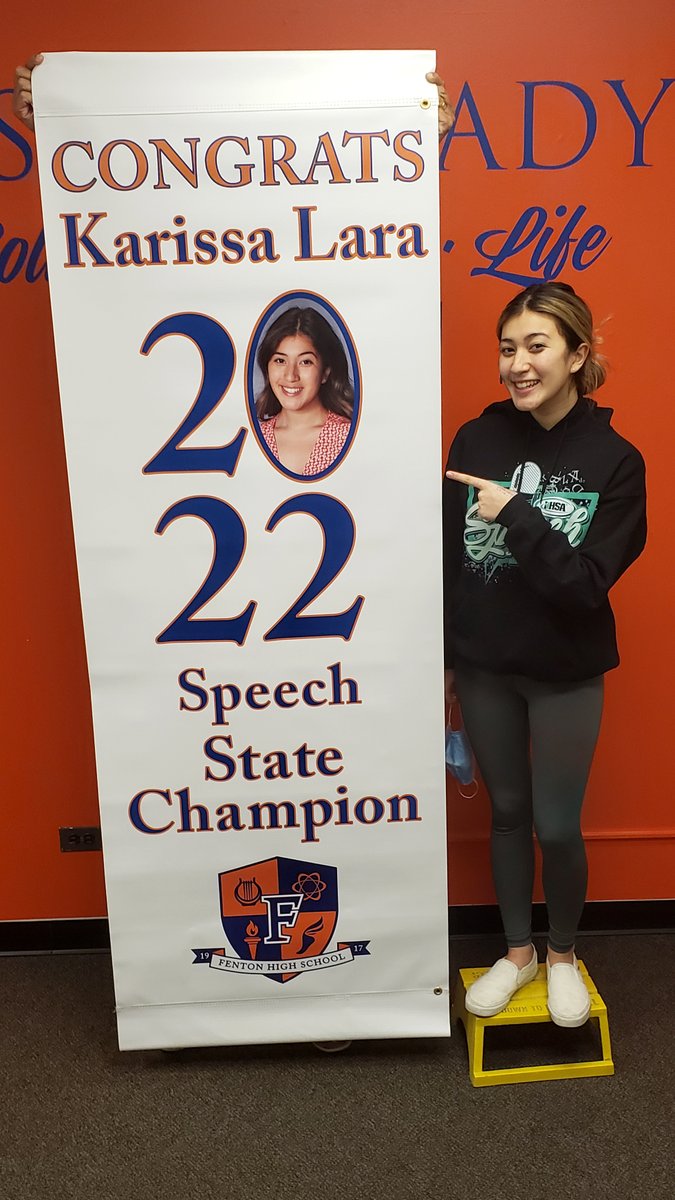 FentonHS's tweet photo. The proud faces of champions! These banners are now soaring above Grove Avenue just outside Fenton (see prior tweets) welcoming all current and future students who are chasing their goals and dreams. #BisonPride https://t.co/EQIVqeVYnl