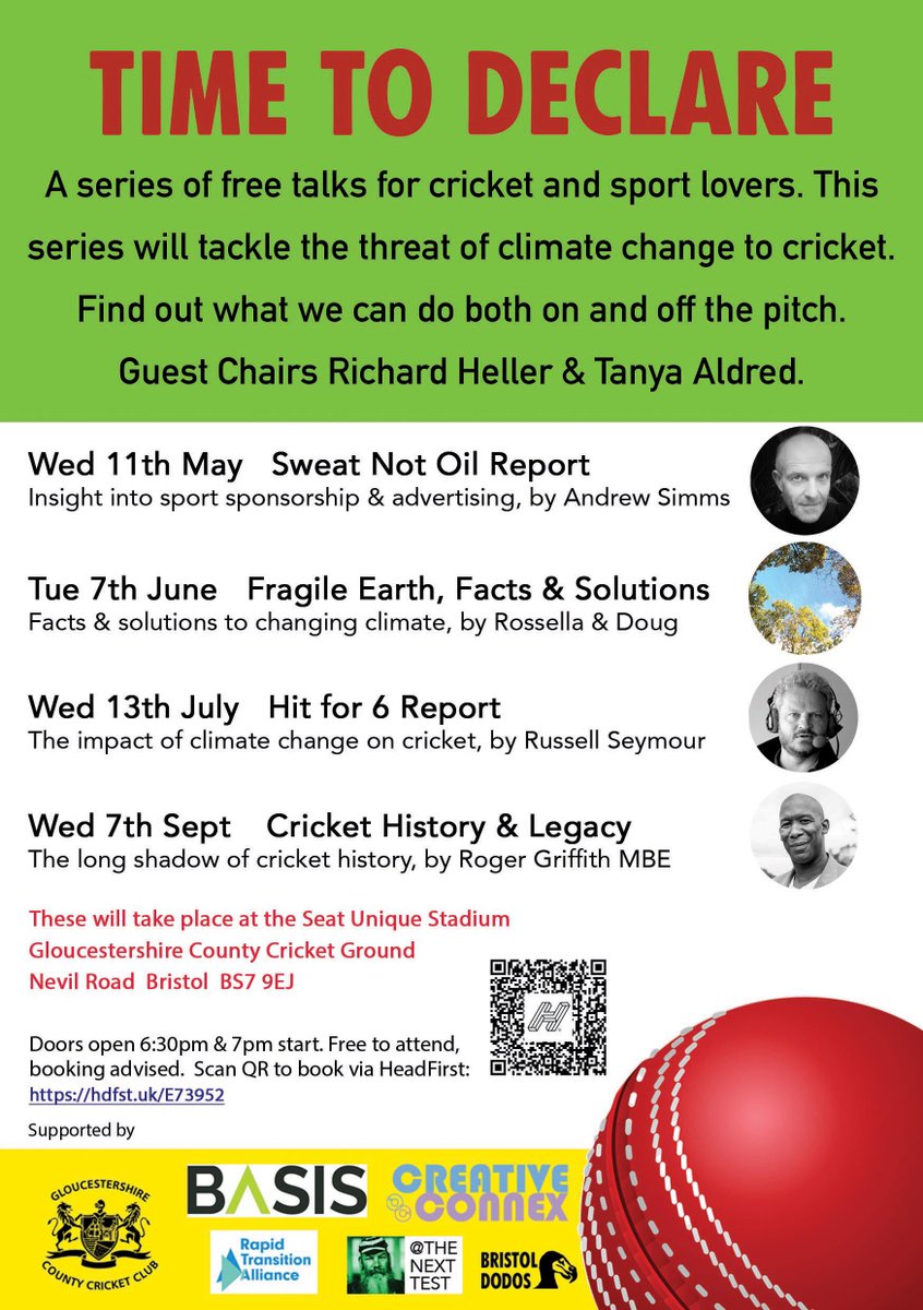 XRCricketClub's tweet photo. Great work @SportEcoGroup. We've been banging this drum for a few years now #thanks to the amazing journalism of @TheNextTest @tjaldred. You may want to know about the #TimeToDeclare a series of free talks about #Climate impact on #Cricket @Gloscricket https://t.co/UB2VWC15MX https://t.co/xb6HmfrzE8