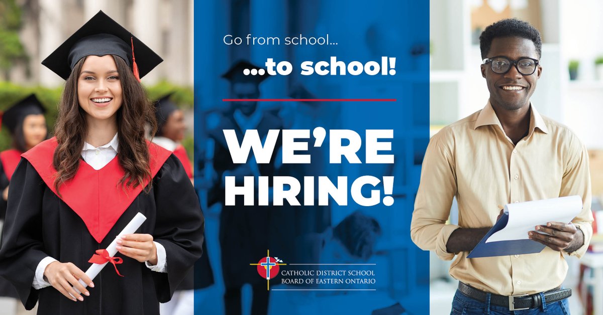 CDSBEO's tweet image. Are you or someone you know graduating this spring? The CDSBEO is actively seeking qualified teachers, educational assistants, early childhood educators, secretaries and more! Come join #TeamCDSBEO! 

Visit cdsbeo.on.ca/careers/ for more information! 

#IBelongHereCDSBEO