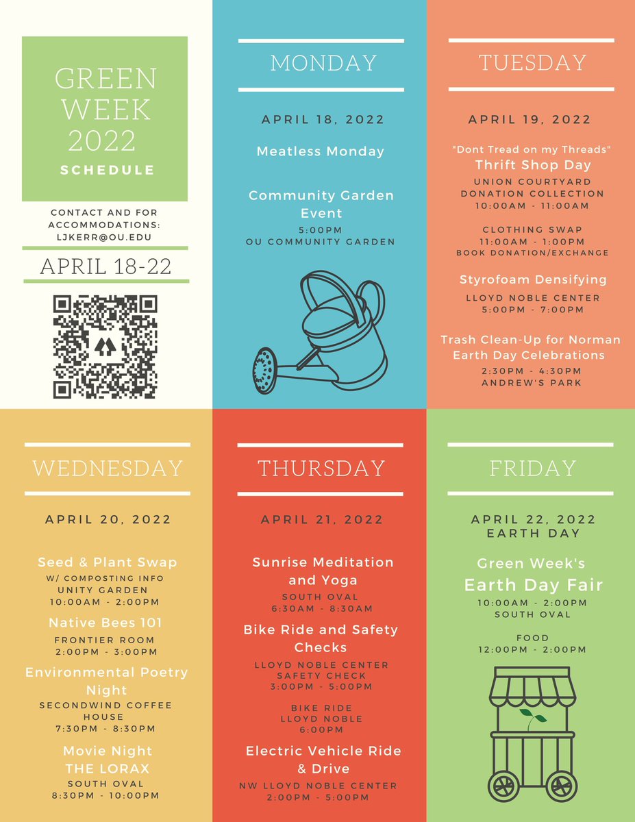 Norman celebrates Earth Day on the <a href="/UofOklahoma/">University of Oklahoma</a> campus as well as around the <a href="/cityofnormanok/">City of Norman, OK</a>! Check out all of these activities! 👀🌳♻️☀️ #EarthDay2022 #greenweek #crimsonandgreen