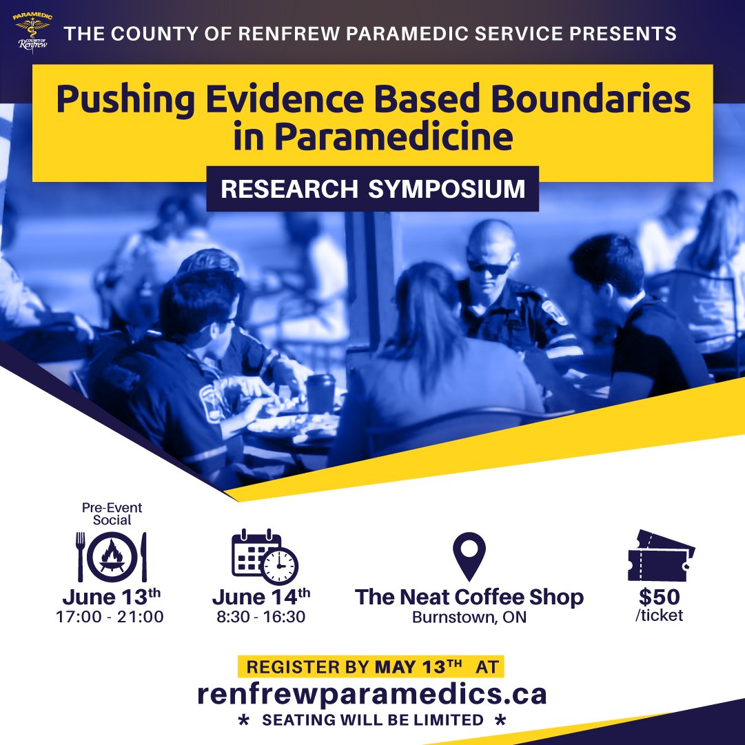 We're happy to announce we are back with our third annual Paramedic Research Symposium! Registration is LIVE and will fill up fast! #ParamedicResearchSymposium #Paramedicine #ParamedicResearch 

Visit renfrewparamedics.ca to register!