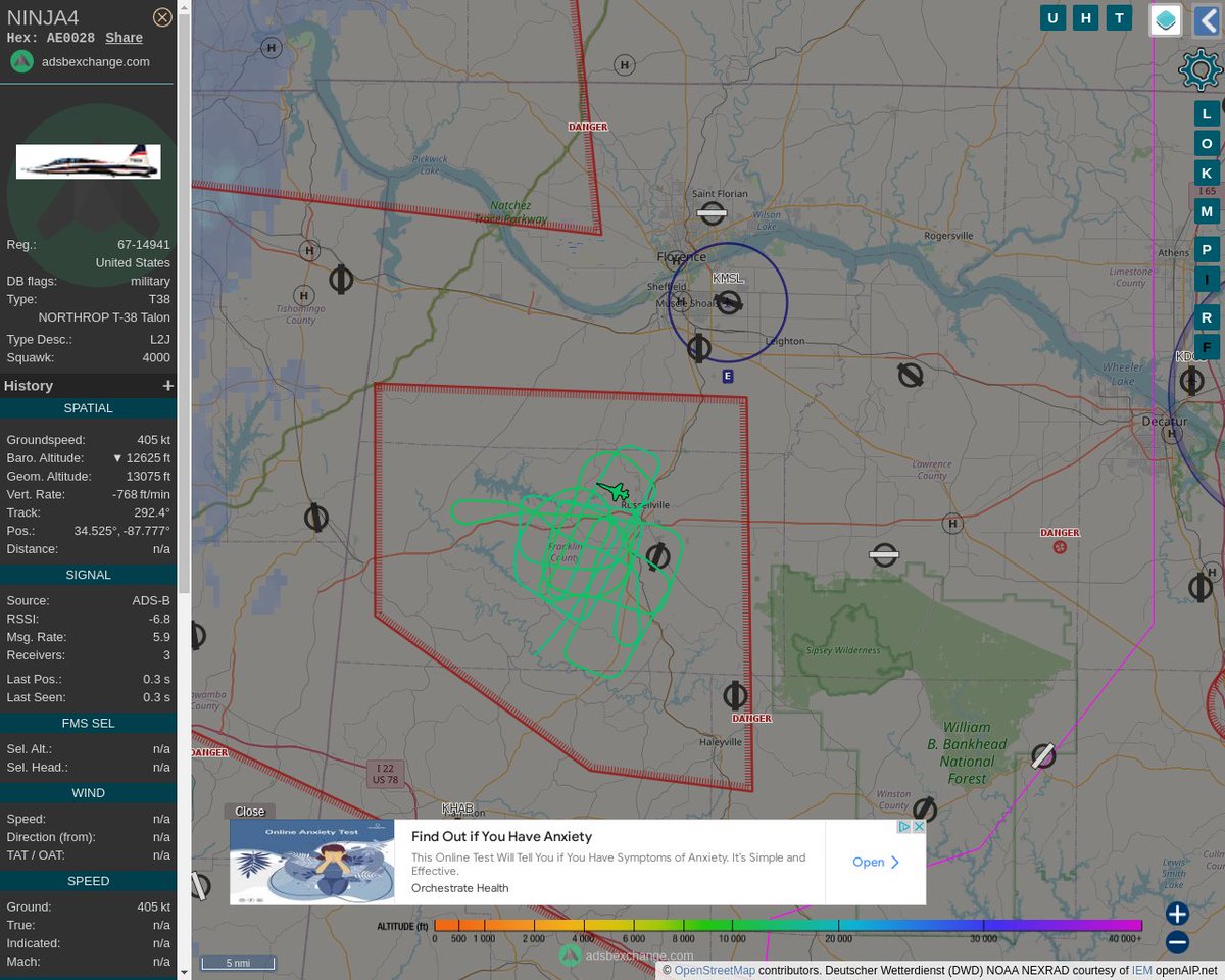 Radar_Assistant's tweet image. MULTI ADSBX CIRCLING ALERT : At time Wed Apr 20 21:01:05 2022 #NINJA4   was likely to be circling at FL115 19nm from HAB Hamilton_VORTAC_US
 near Andrew Jackson Highway, Isbell, Franklin County, A #AvGeek #ADSB globe.adsbexchange.com/?icao=AE0028&amp;amp;z…
