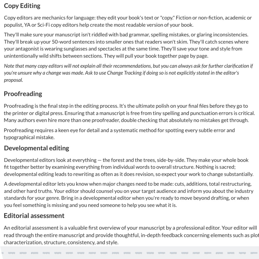 LanniganFreela1's tweet image. Unsure of what type of editing service you require? Take a look at what #LanniganFreelanceServices has to offer, and don&apos;t hesitate to contact us to discuss what option would be best for you. #Editing #LiteraryEditor #BookEditing #WritingCommunity #Writers #Authors #Editors