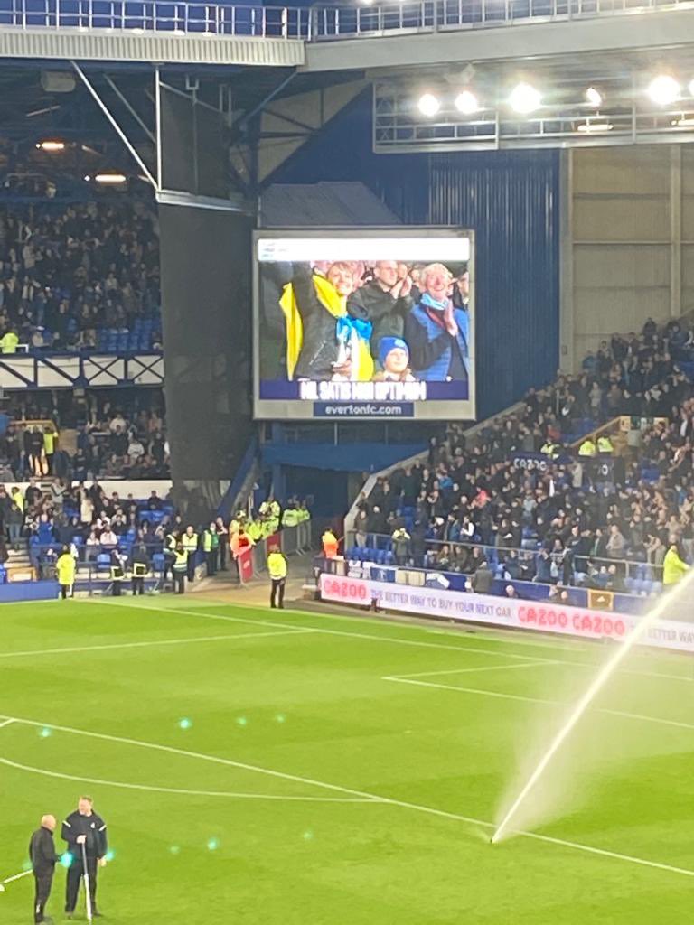 .<a href="/Everton/">Everton</a> Football Club welcoming Nataliia and Sofiia to Goodison Park on the big screen. What a club!!! 🇺🇦⚽️🇺🇦⚽️🇺🇦⚽️🇺🇦