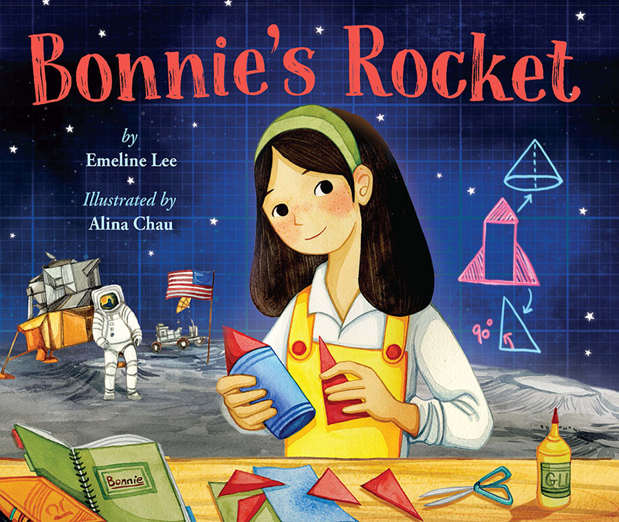 LEEandLOW's tweet photo. Bonnie’s Rocket by Emeline Lee, illus. by Alina Chau (9/27). Bonnie's father is an engineer for the Apollo 11 space mission. While Baba works on the moon-landing module, Bonnie designs, builds, & tests her own model rocket w/the support of Baba's encouraging letters! #LLBooks2022 https://t.co/6byAAAP7tK