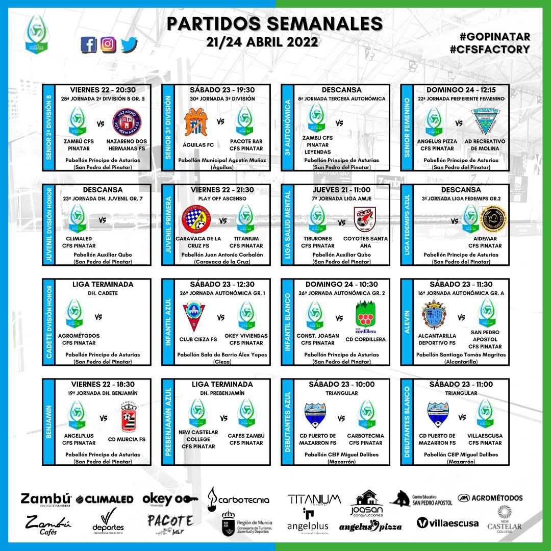 CFS_Pinatar's tweet image. 😀 Nuestro Benjamín DH, #AngelPlus CFS Pinatar, recibirá a @CDMURCIA_FS.

🥸 El Debutante Azul y Blanco, 
@Carbotecnia1 y @Villaescusaclub CFS Pinatar respectivamente, jugarán un triangular en Mazarrón ante @CDPuertoFS.

¡Suerte a TOD@S! 😍

#GoPinatar #GoZambú #CFSFactory 💙⚽️💚