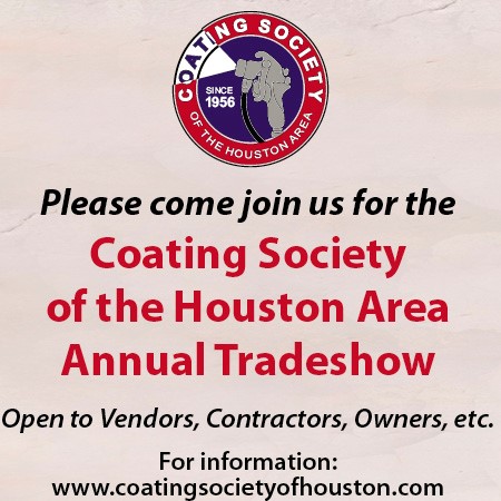 PaintSquare's tweet image. Join the Coating Society of Houston for a unique FREE event on FRIDAY, April 22, Noon to 7pm. Exhibits - Demo Fair - Technical Program - Crawfish Boil - Awards. LIVE MUSIC, door prizes &amp;amp; more. Check out Booth #32 for more information on: #CSHA #PaintBidTracker #JPCL #PaintSquare