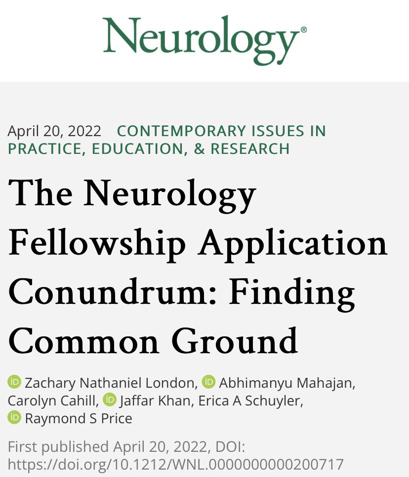 Abhimanyu Mahajan (@amahajanmd) on Twitter photo A few steps closer
90% of #neurology residents apply to fellowships and most apply too early. It is time to turn the page on the Neurology Fellowship Timeline conundrum. Our effort now online in <a href="/GreenJournal/">Neurology Journal</a>
@AANMember <a href="/EricaSchuyler/">Erica A Schuyler, MD, FAAN, FANA</a> <a href="/zach_london/">Zach London</a>
Link: n.neurology.org/content/early/… A few steps closer
90% of #neurology residents apply to fellowships and most apply too early. It is time to turn the page on the Neurology Fellowship Timeline conundrum. Our effort now online in <a href="/GreenJournal/">Neurology Journal</a>
@AANMember <a href="/EricaSchuyler/">Erica A Schuyler, MD, FAAN, FANA</a> <a href="/zach_london/">Zach London</a>
Link: n.neurology.org/content/early/…