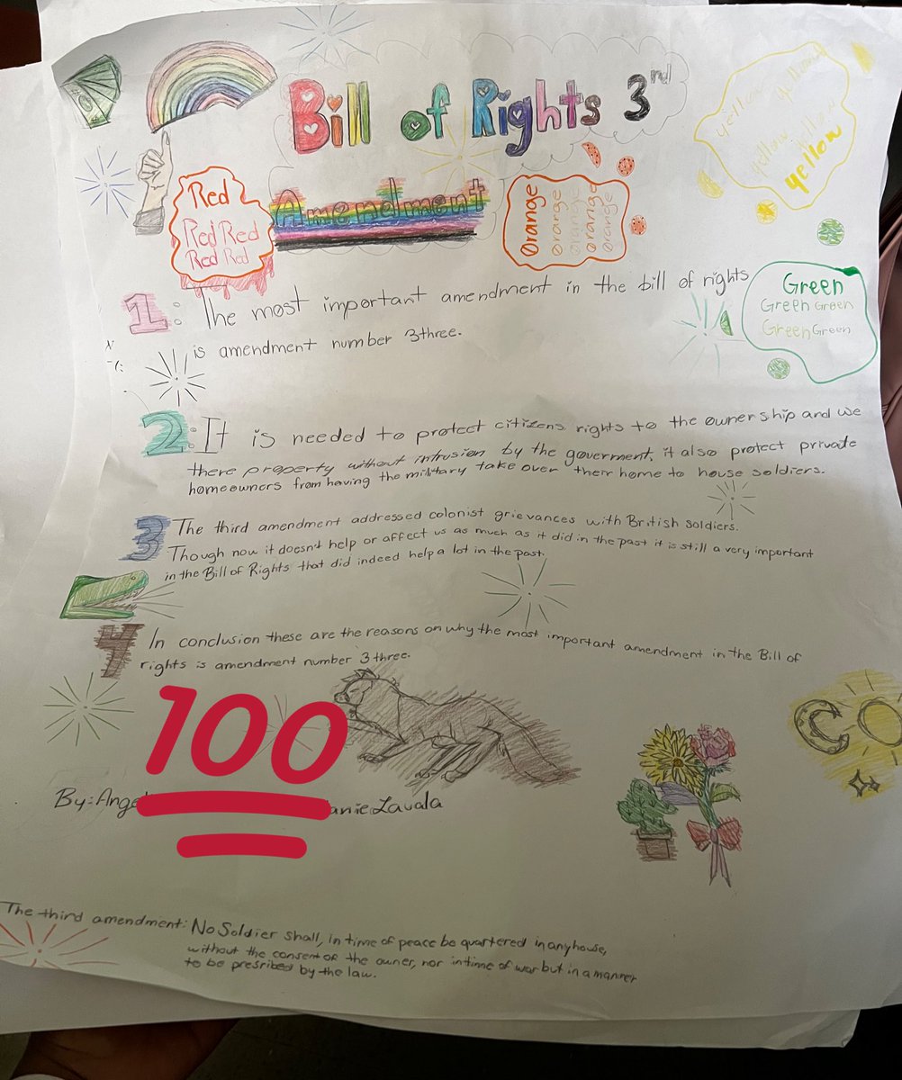 JasmineCDillard's tweet photo. Using the @HISDSocStudies Master Course, we write EVERY day @PatrickHenryMS! These are some of our Anchor Chart ACES on the Bill of Rights Amendments from today…enjoy!!! 💕😍 #WhateverItTakes #ACESWriting #MakeWritingFun! https://t.co/YqGoHt4i9A