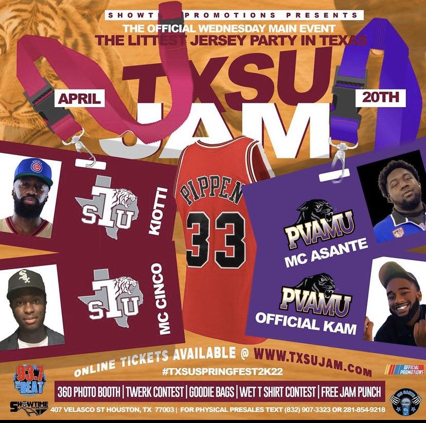 tonightintally's tweet photo. #TxsuJam 🐅 is the place to be tonight !!!! #TXSUSpringFest2k22 presented by showtime promotions !!! https://t.co/5UoY70Vnqn