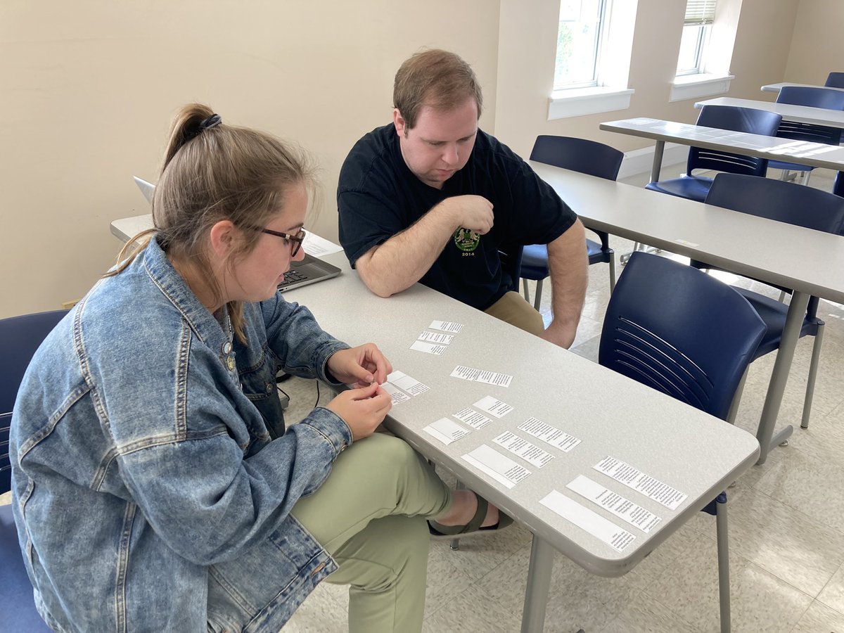 KLRMelancon's tweet photo. My Methods class lately…keeping track of individual progress during our writing workshop with a post-it note “leader” board & cutting apart our unit outlines to make puzzles peers reconstructed to check for scaffolding and sequencing. Teaching teachers = FUN #ENG455 https://t.co/3lLzaTQmys