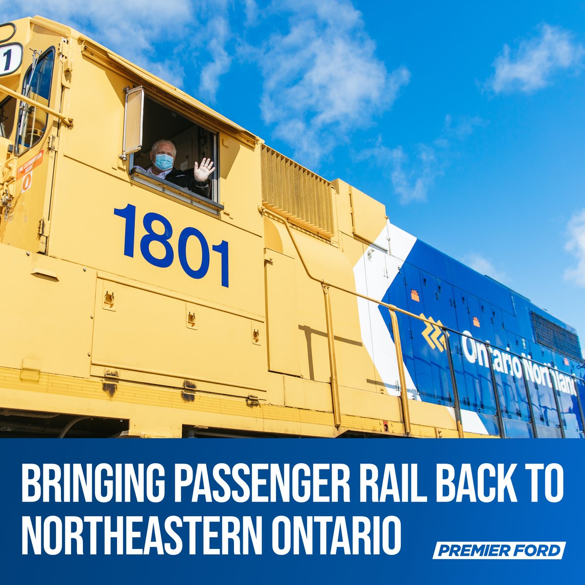 fordnation's tweet photo. The previous Liberal government chose to cancel rail service and cut people in Northeastern Ontario off from the rest of the province.

This was unfair and unacceptable. That’s why we’re restoring this vital transportation link.

Friends, we’re getting it done. https://t.co/sdi4E6lSnX