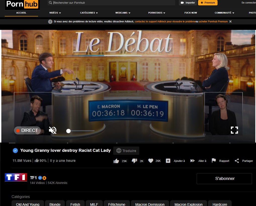 vinceflibustier's tweet photo. Décidément ce débat est vraiment diffusé partout.  #debat2022 #debatmacronlepen #presidentielle2022 #DebatPresidentiel https://t.co/FsW5HoJtnC