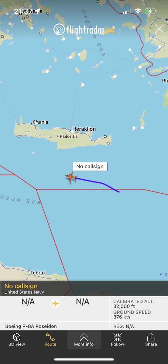 TheSnoopySnoop's tweet photo. #AE67FF US Navy P-8A Poseidon
Returning to Sigonella at 32,000ft from the east Mediterranean
#haveglass #AvGeek #planespotting #milair https://t.co/MC6pCj8YHi