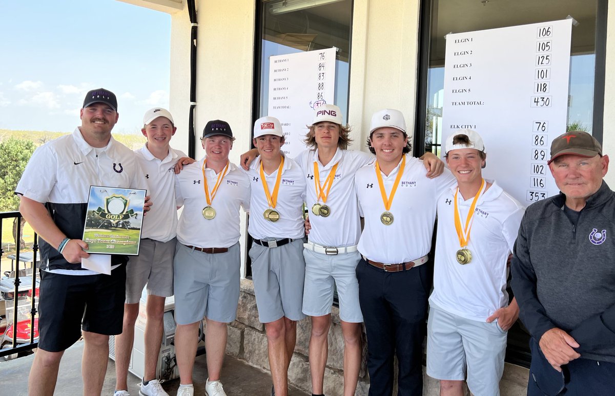 BethanyGolf's tweet photo. CONFERENCE CHAMPS! 

We shot a 329 in tough conditions at Winter Creek to win the Western Conference. We also had 4 All-Conference players! Senior Conner Compton (76) Freshman Wyatt Geissler (83) Freshman Jackson Payne (84) and Junior Coleton Calderon (86). 

Congrats guys! https://t.co/gK1w1n3IqN