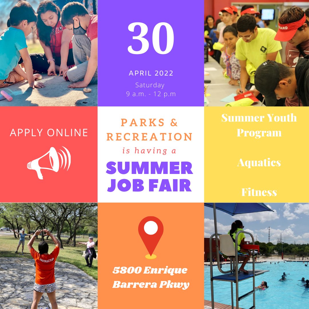 Our San Antonio Parks and Recreation Department is looking for great people to join their team this summer. If you're looking for a fun summer job opportunity, you're invited to join us at the Parks and Recreation Summer Job Fair on April 30. 
lnkd.in/eGFNpecE
