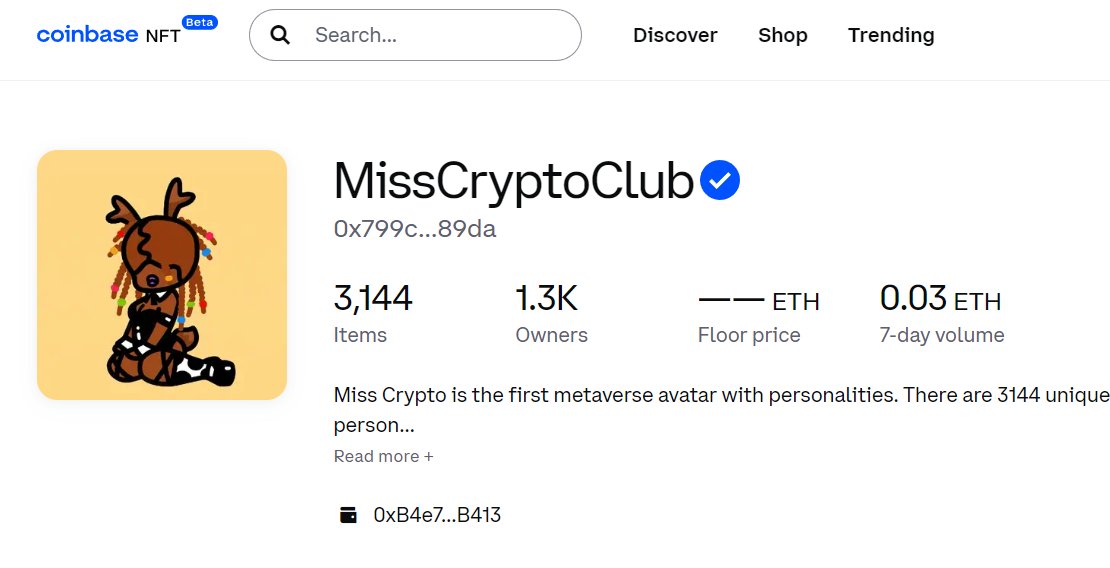 MissCryptoClub's tweet photo. Listed &amp; Verified! So bullish 🔥💙 @Coinbase_NFT https://t.co/55tjNRsU5R