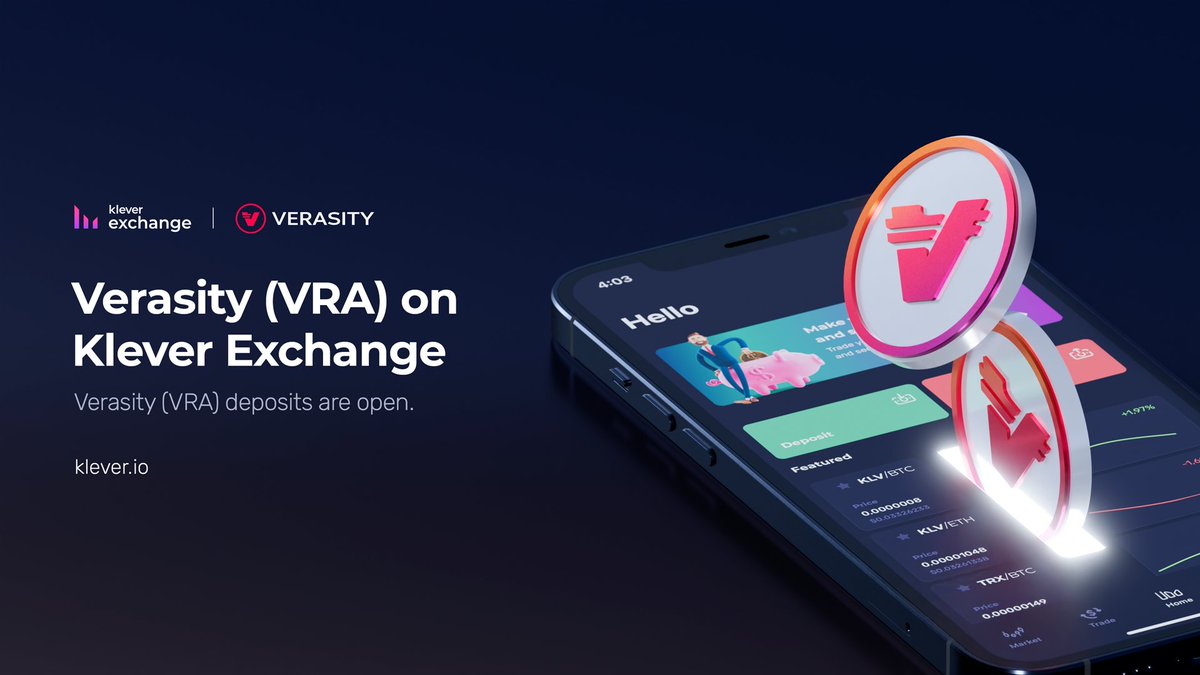 klever_io's tweet photo. 📢 @verasitytech $VRA deposits are now available on #Klever Exchange 👀

✅ #VRA/#USDT
✅ #VRA/#KLV

➡️ https://t.co/1p9xoCREju https://t.co/t2AZQikGoL