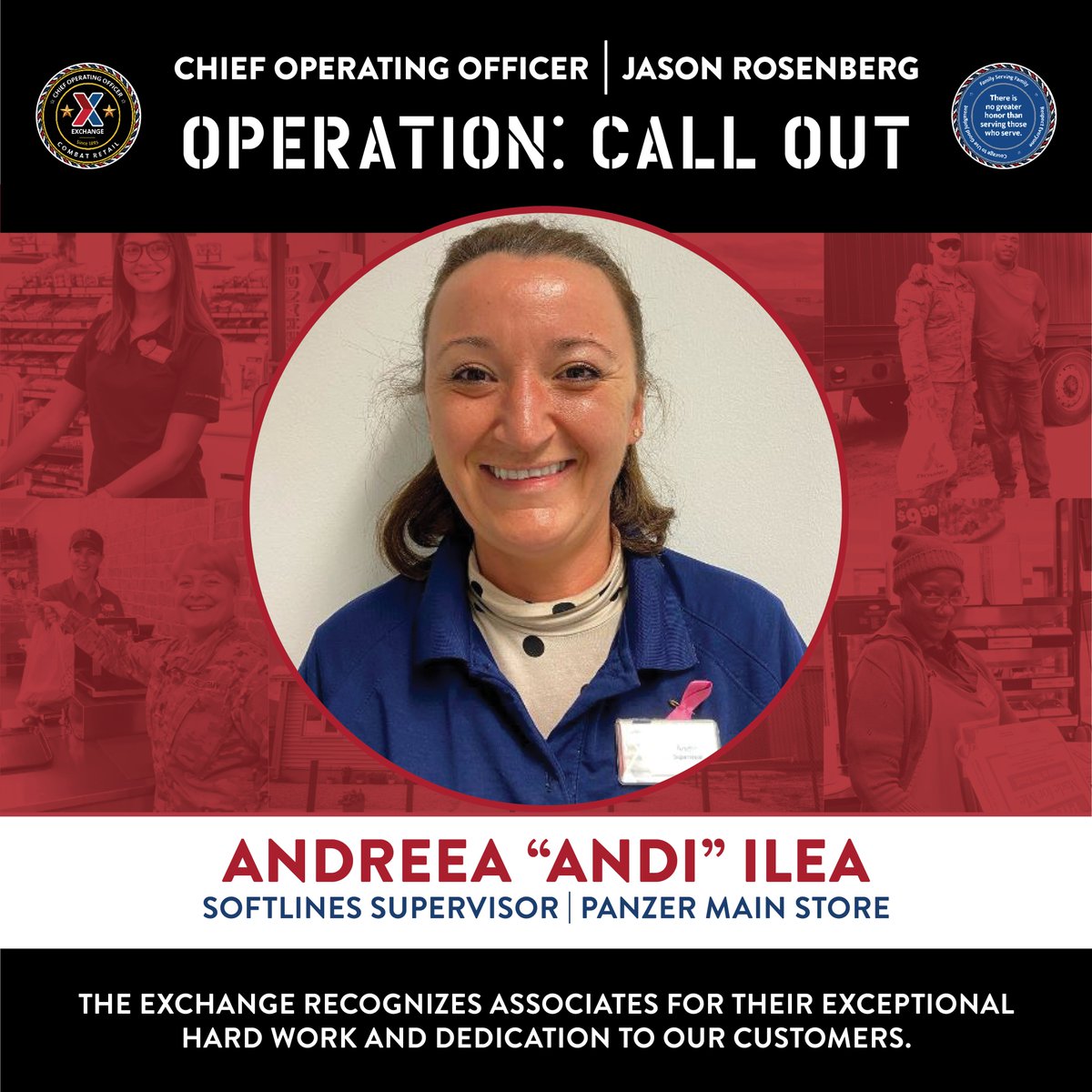 ExchangeAssoc's tweet photo. 🤩 For this week of #CallOutWednesday we showcase our star-studded #ExchangeAssoc from the #EuropeRegion due to their devotion to our Soldiers, Airmen, Guardians and their families, living out the Exchange's core values each day. ♥️🤍💙 https://t.co/l59fDe2xph
