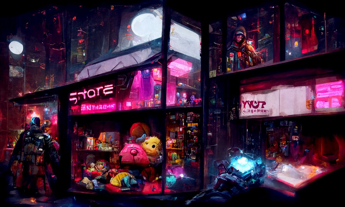 ErrorTale Toy Store. A cyberpunk toy vendor in the corner of  Error Marketplace (2122)
#AIart #discodiffusion