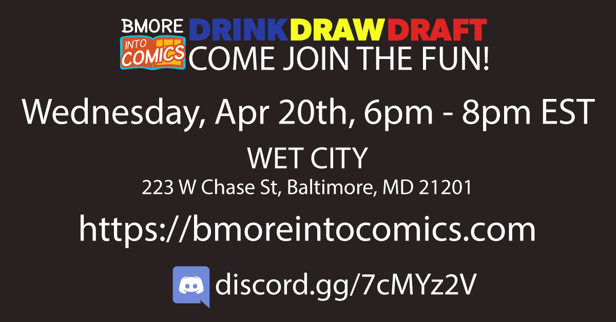 bmoreintocomics's tweet photo. UPDATE!!!
Red Emma's is closed, but we are pivoting to @wet_city brewing @ 223 W Chase St, Baltimore, MD 21201
#bic #bmoreintocomics #bmore #comic #art #wetcitybrewing #wetcity #ddd #drinkdrawdraft #updates https://t.co/3tNWwEsoTD