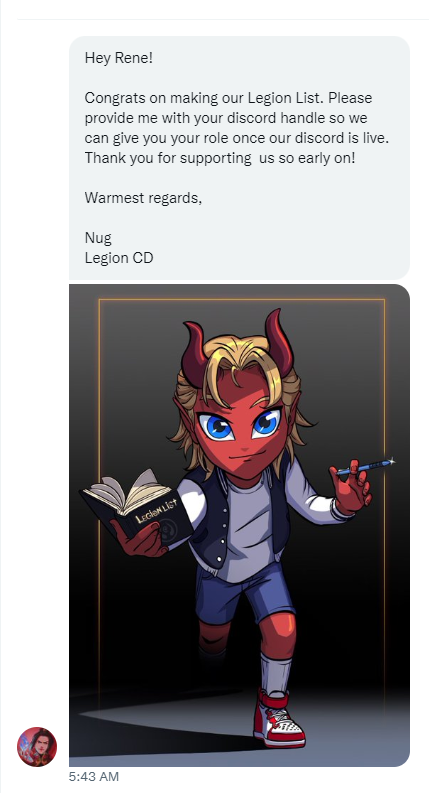renezuki's tweet photo. Just received #LegionList from @LegionNFT_ !
Have been watching this project because the best artist @CapRKT is the lead artist of this project.
Thank you team @JpeggMaster @Babesinnft @DrunkenCheetahh @TheNug_ @galdosss @n8amis1 for noticing me and making such a great project! https://t.co/U03PyAwalg