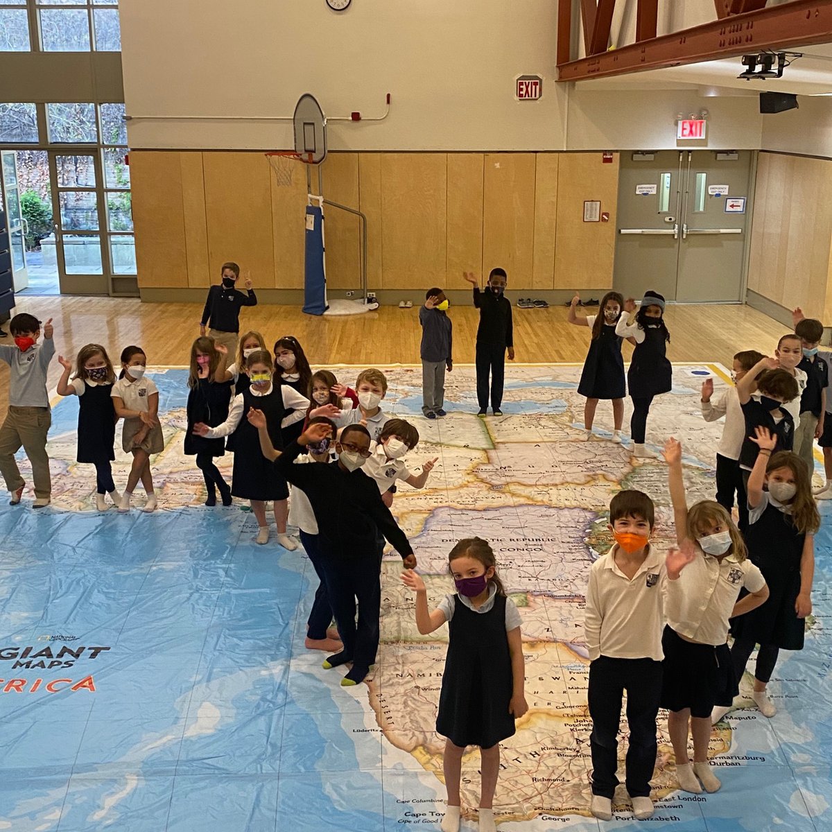 GCSchoolNYC's tweet photo. Hello from Africa!

Last week, Grade 1 took a trip to Africa via the continent's @natgeo map—no boarding passes needed! #GCSchool

Pictured: First graders stand on a giant map of Africa https://t.co/IxRJl4rFFP