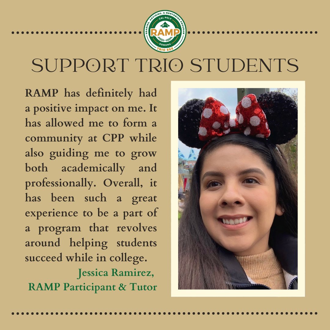 cppramp's tweet image. RAMP is participating in #CPPGivingDay this year. Giving Day starts today and ends tomorrow, April 21, at 9pm! If you would like to show your support for RAMP and TRIO students, please consider donating to or sharing this link: givingday.cpp.edu/giving-day/481… #CPPRAMP #TRIOSSS #TRIOworks