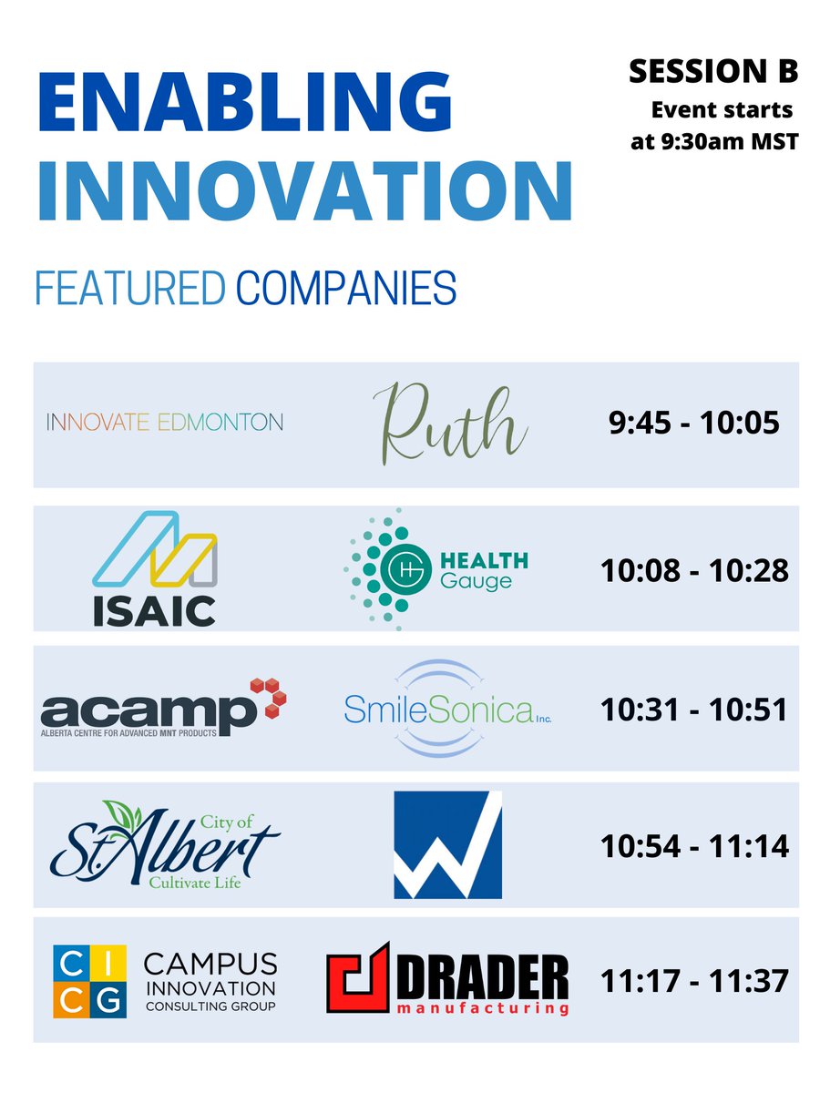 #EnablingInnovation2022 is only a day away!

The two graphics below showcase all the organizations that will be presenting at Enabling Innovation 2022. Without their valued participation, we would not be able to hold such a fantastic event!

See pinned tweet for more information!