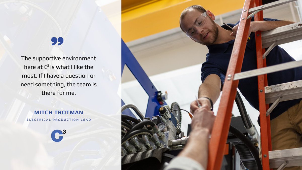 C3Ingenuity's tweet photo. Our #EmployeeSpotlight this month is electrical production lead Mitch Trotman! Mitch began his career at C³ as an intern, and now he leads the electrical team in transforming our innovations from concept to machine. #rollwithc3 https://t.co/mXu2z69zKA