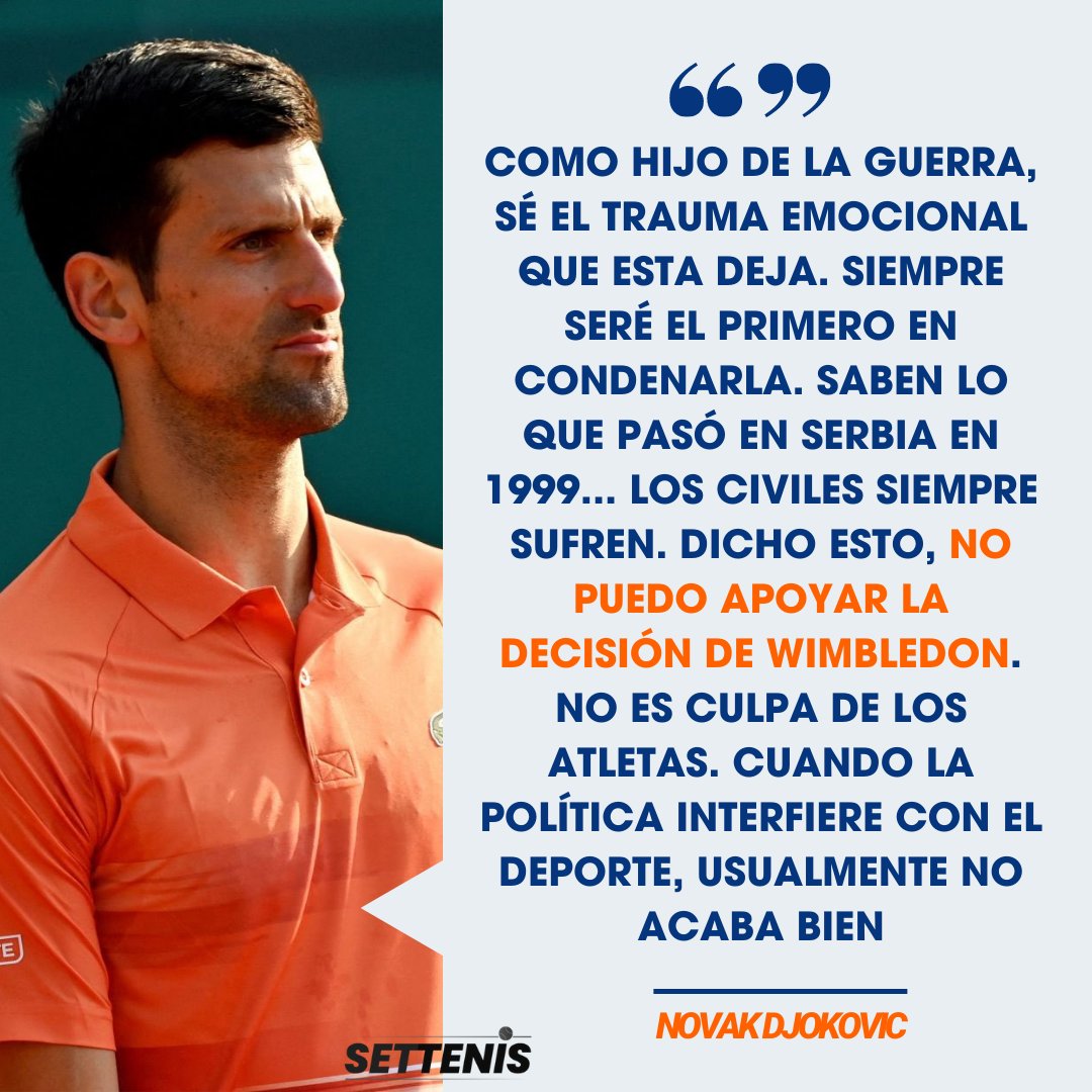 🎙️ Novak Djokovic, el número uno del mundo, lo tiene clarísimo y no apoya la decisión tomada por Wimbledon.