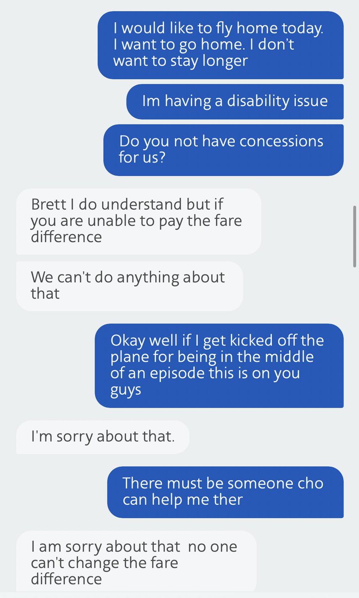 brettcreates's tweet photo. Hey @AmericanAir, I’m a disabled autistic passenger and you’ve made my meltdown worse today. This is embarrassing as hell for me to share but I’m so upset at the lack of help from your chat staff. Please try to help us instead of dismissing us or way up charging us. #disabled https://t.co/EsufHNDnMm